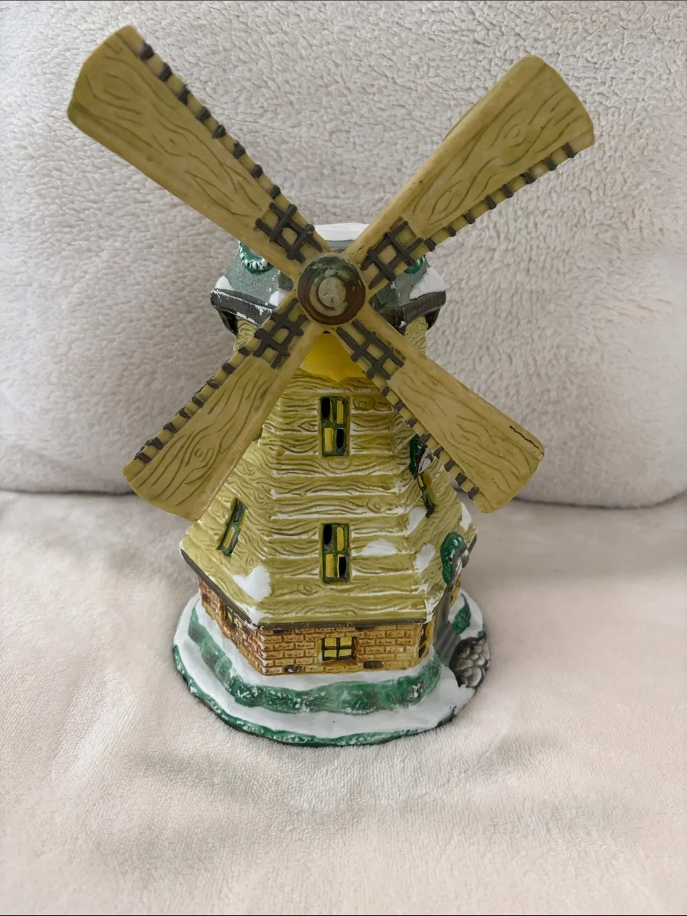1997 Yellow & Green Holiday Windmill Tabletop Decor by Dickens Collectables